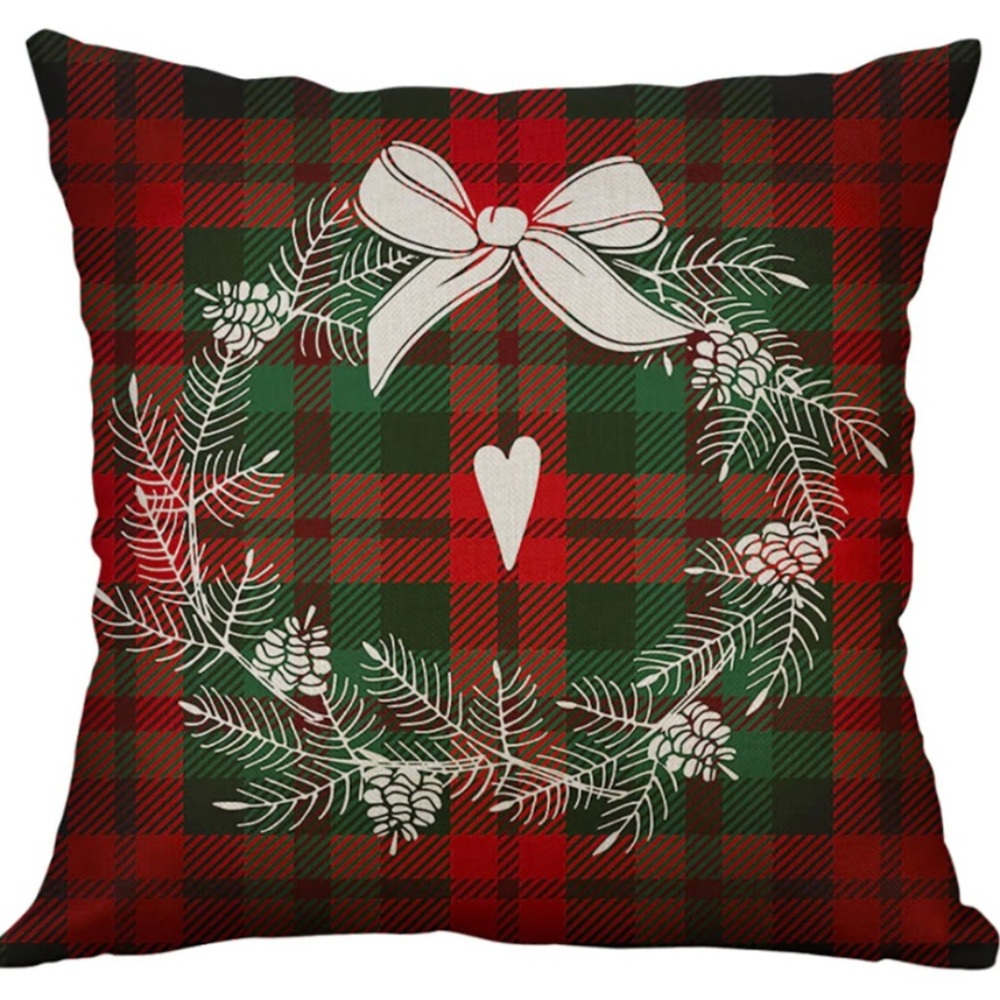 Pillow Cover- NEW- Christmas Winter Plaid Wreath